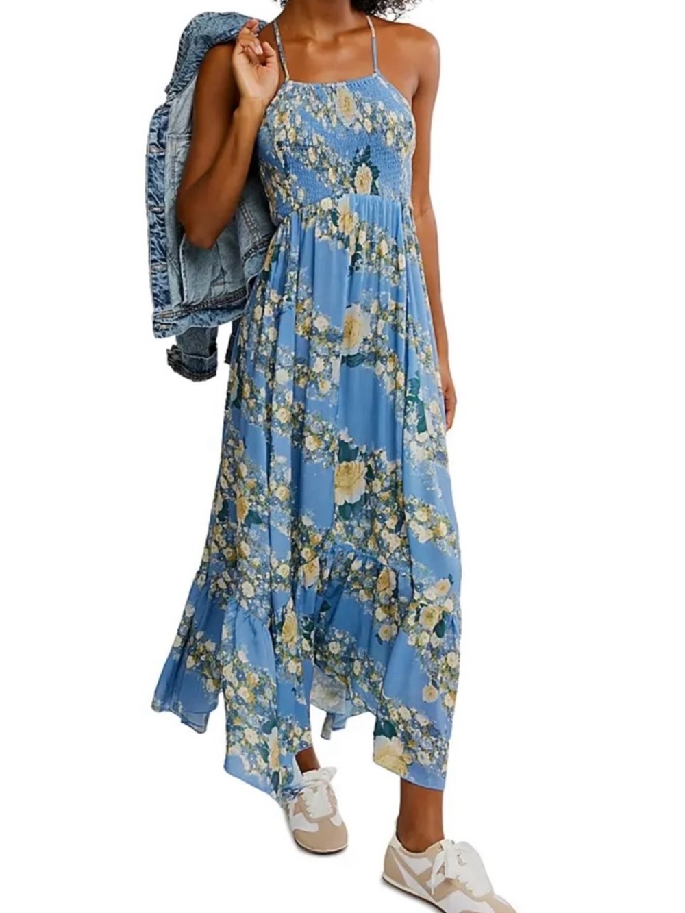 Blue Floral Free People Heat Wave Maxi Dress